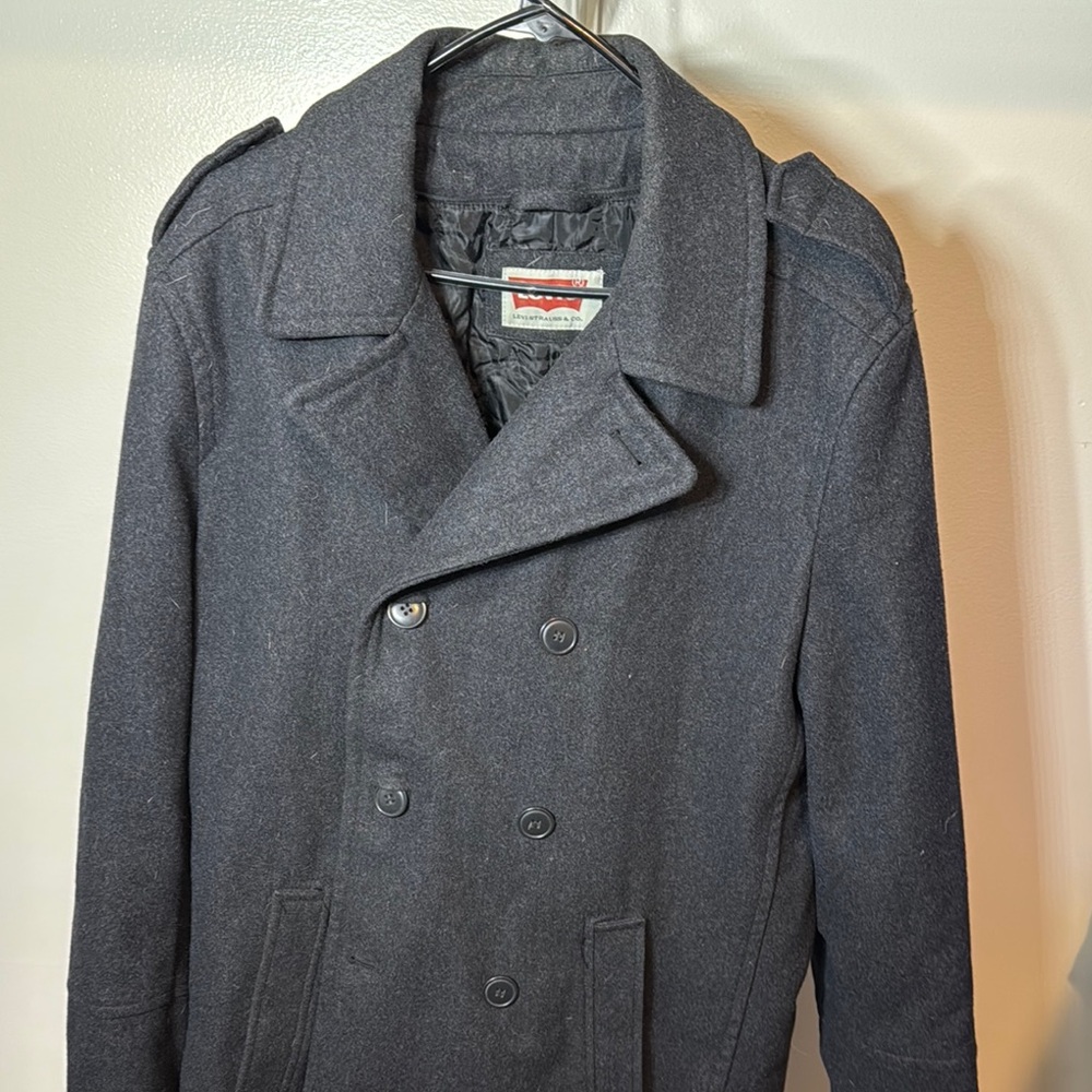 Men's Gray Peacoat Levi’s Gray Size XL Jacket Coat Military Pea Coat